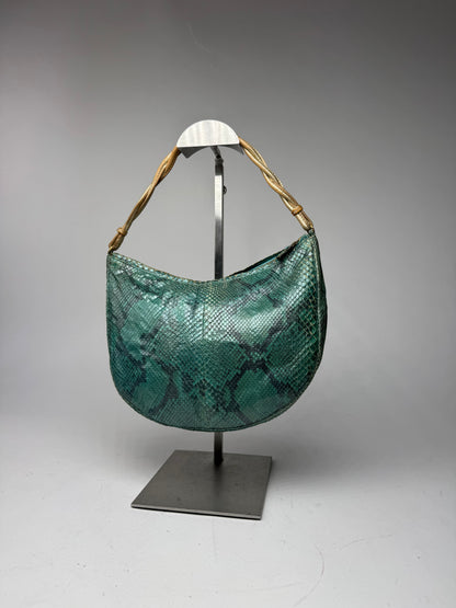 Vintage Gianni Versace Snakskin Leather Bag Turquoise golden
