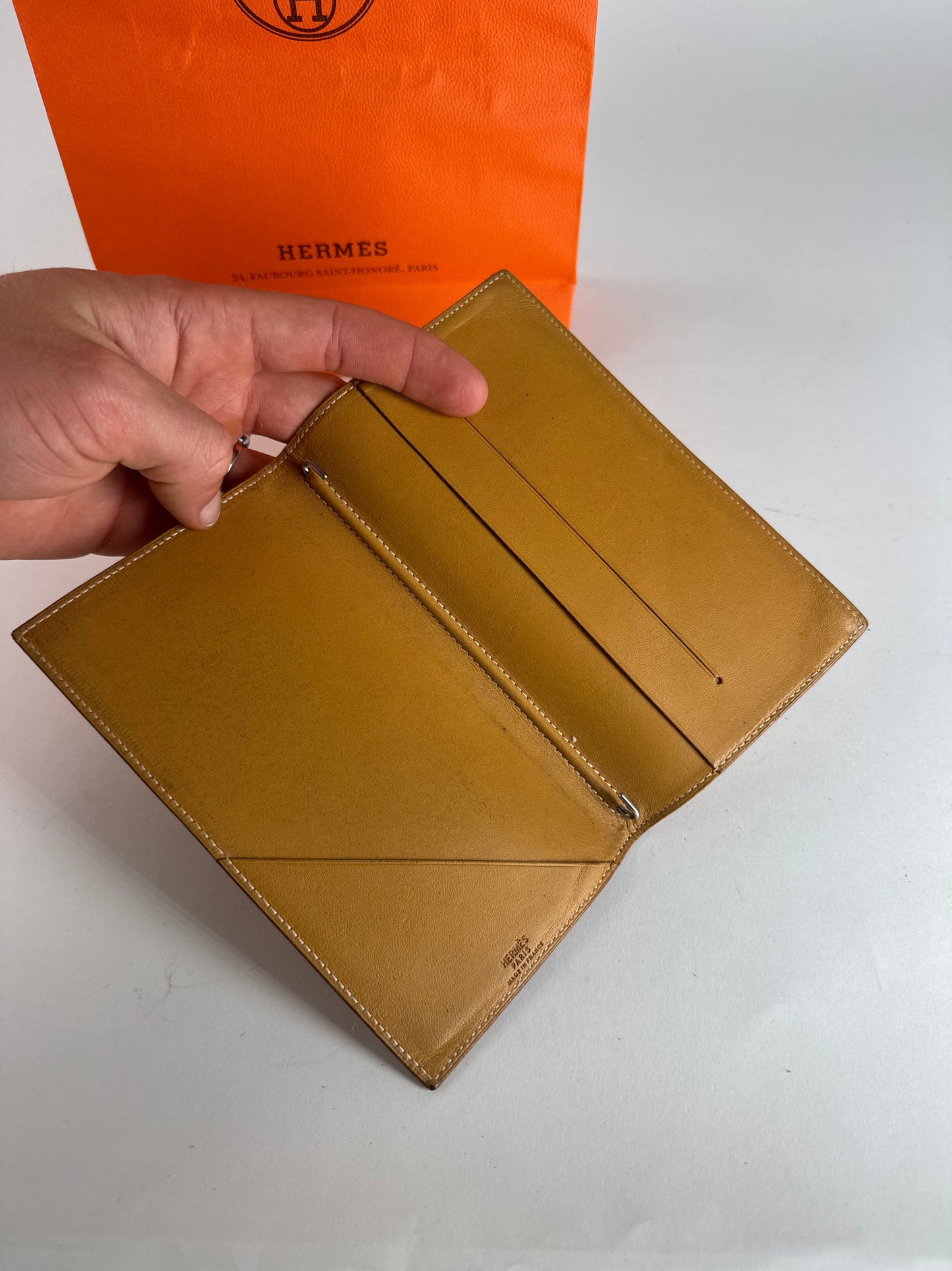 Vintage Hermes Paris Leather ID Holder Yellow