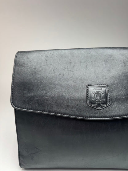 Vintage Celine Paris Triomphe Leather Clutch Black