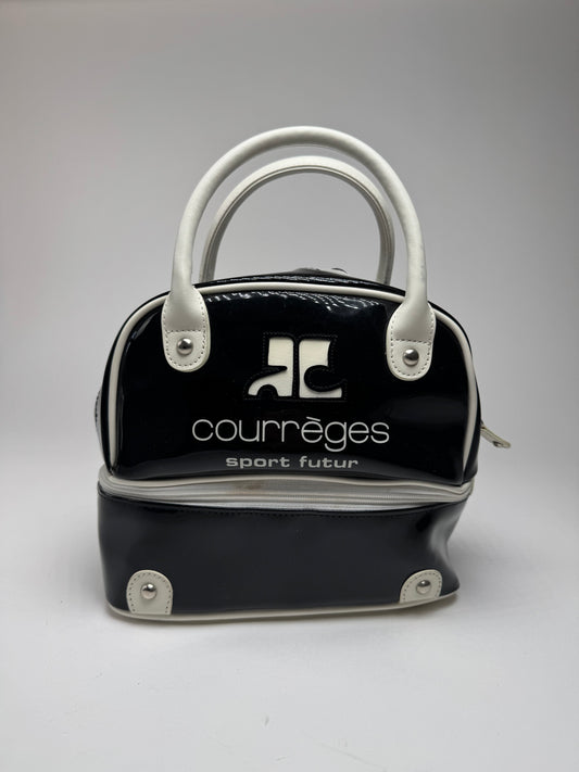 Vintage Courreges Paris Patent Leather Bag Black White