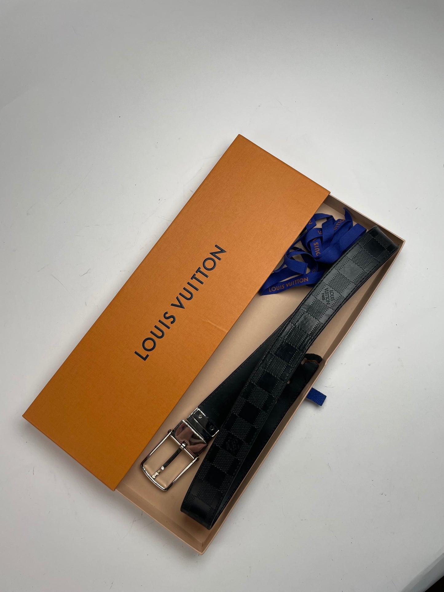 vintage Louis Vuitton Damier Monogram Leather Belt Black