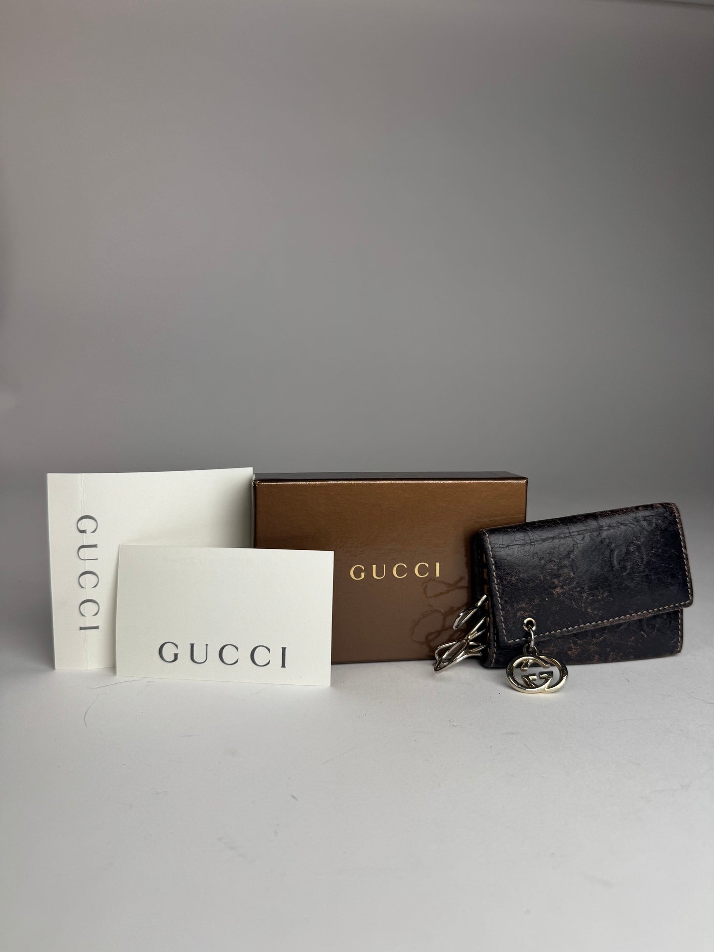 Vintage Gucci Leather Monogram Key Holder Brown