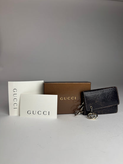 Vintage Gucci Leather Monogram Key Holder Brown
