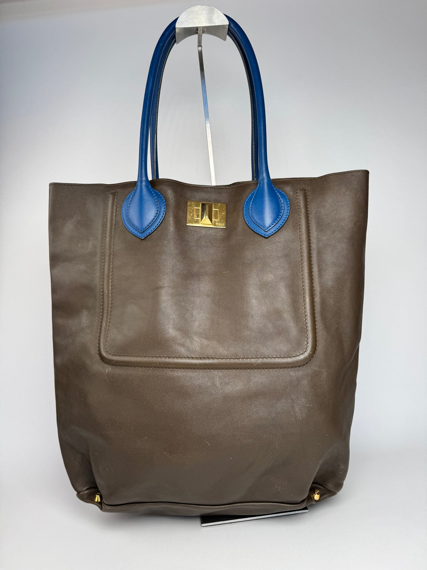 Vintage Emilio Pucci Leather Shopper Brown Blue
