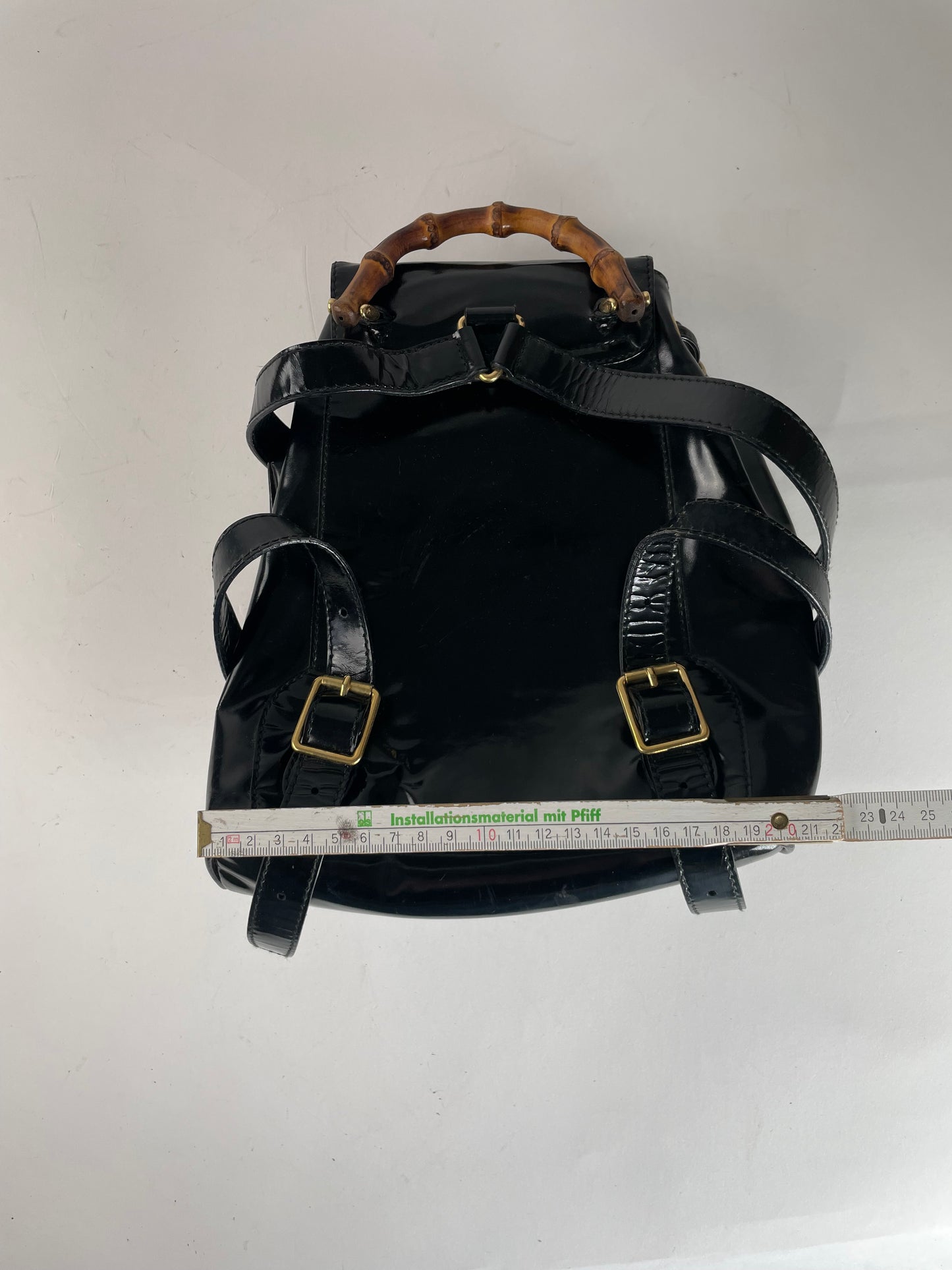 Vintage Gucci Bamboo Patent Leather Bagpack Black
