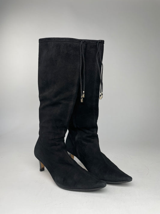 Vintage Gucci Suede Heeled Boots Black 37C