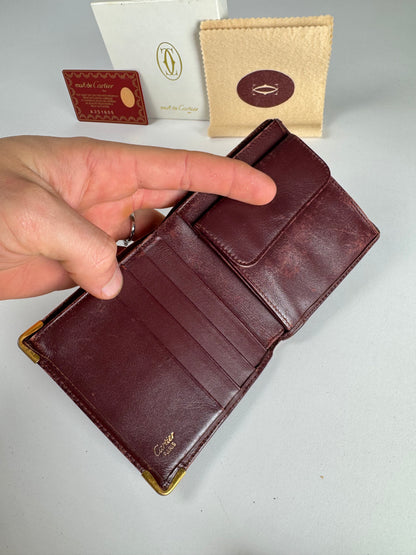 Vintage Cartier Leather Flap Wallet Burgundy