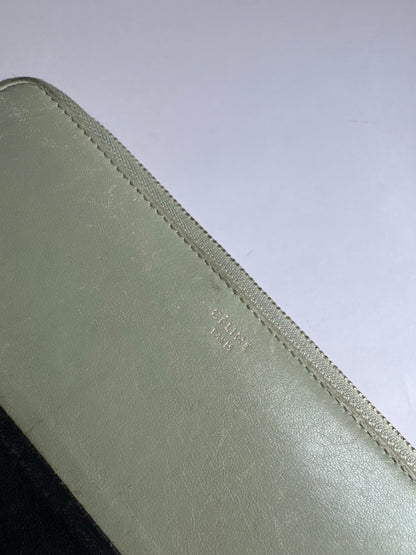 Portefeuille vintage en cuir Céline Triomphe vert noir