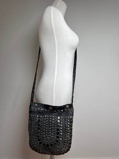 Vintage Pleated Leather Crossbody Bag Black