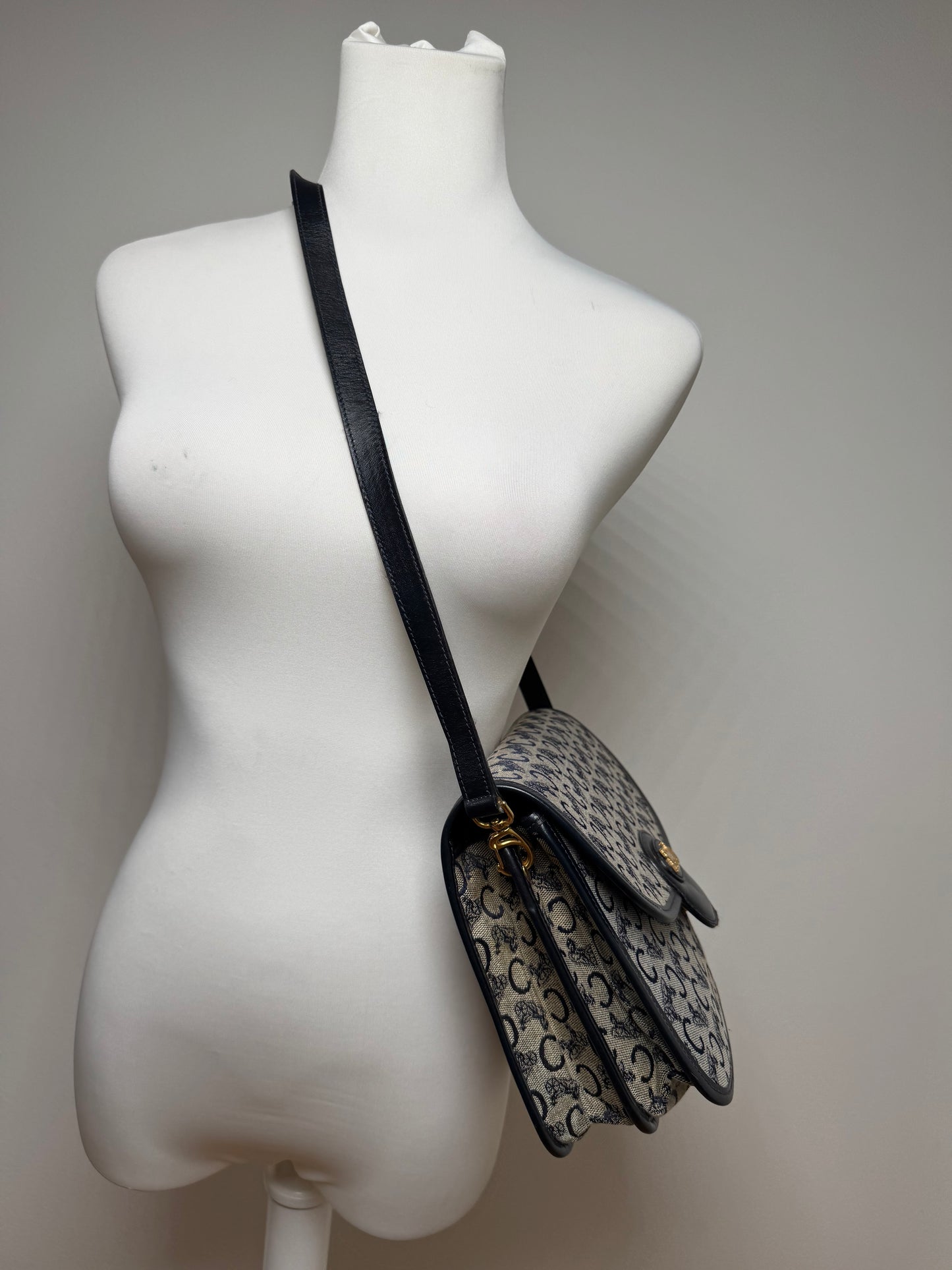 Vintage Celine Paris Triomphe Monogram Canvas/Leather Shoulder bag black gray