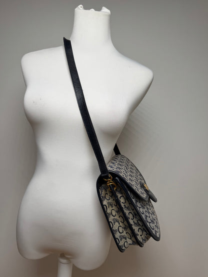 Vintage Celine Paris Triomphe Monogram Canvas/Leather Shoulder bag black gray