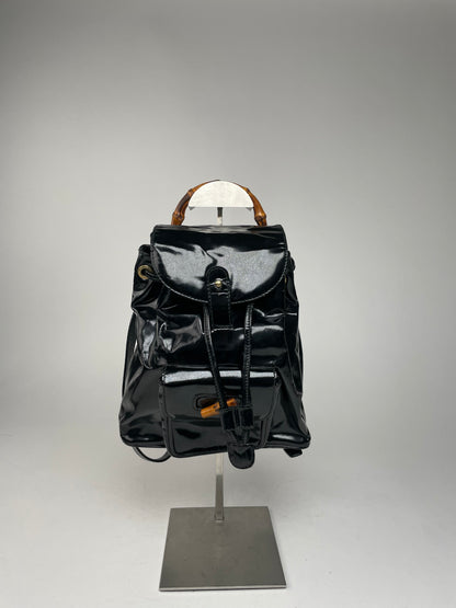 Vintage Gucci Bamboo Patent Leather Bagpack Black