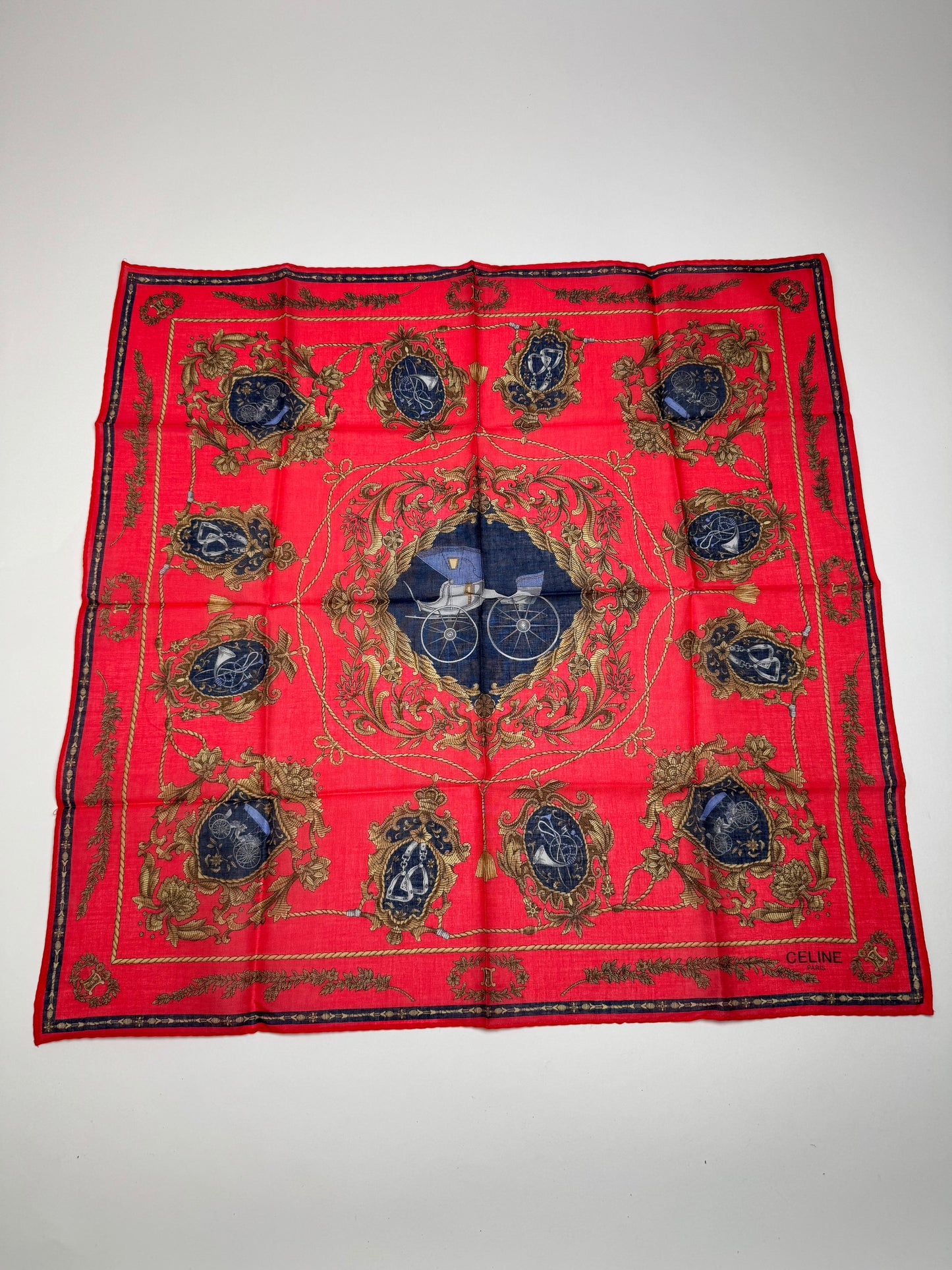 Vintage Celine Paris Silk/Canvas Scarf Red