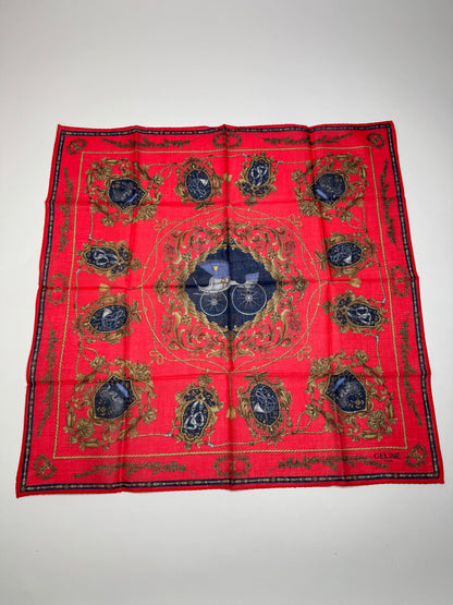 Vintage Celine Paris Silk/Canvas Scarf Red