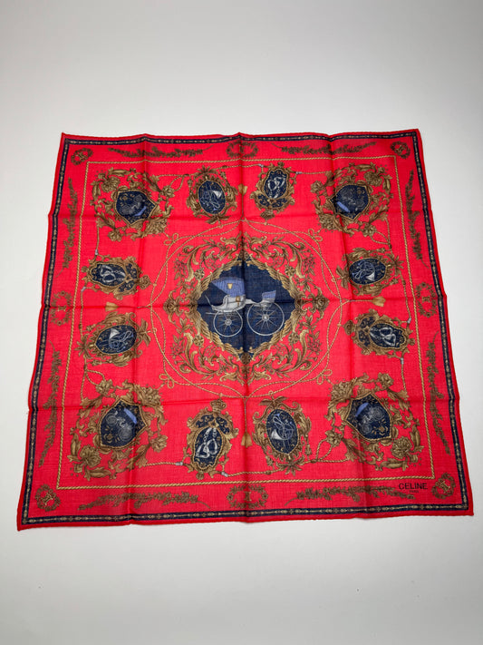 Vintage Celine Paris Silk/Canvas Scarf Red