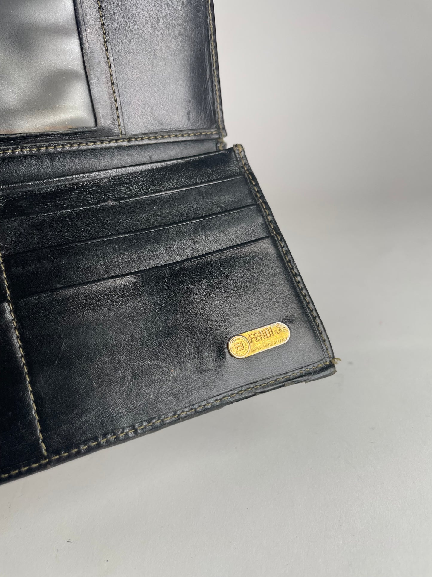 Vintage Fendi Roma Leather Wallet Brown Black striped