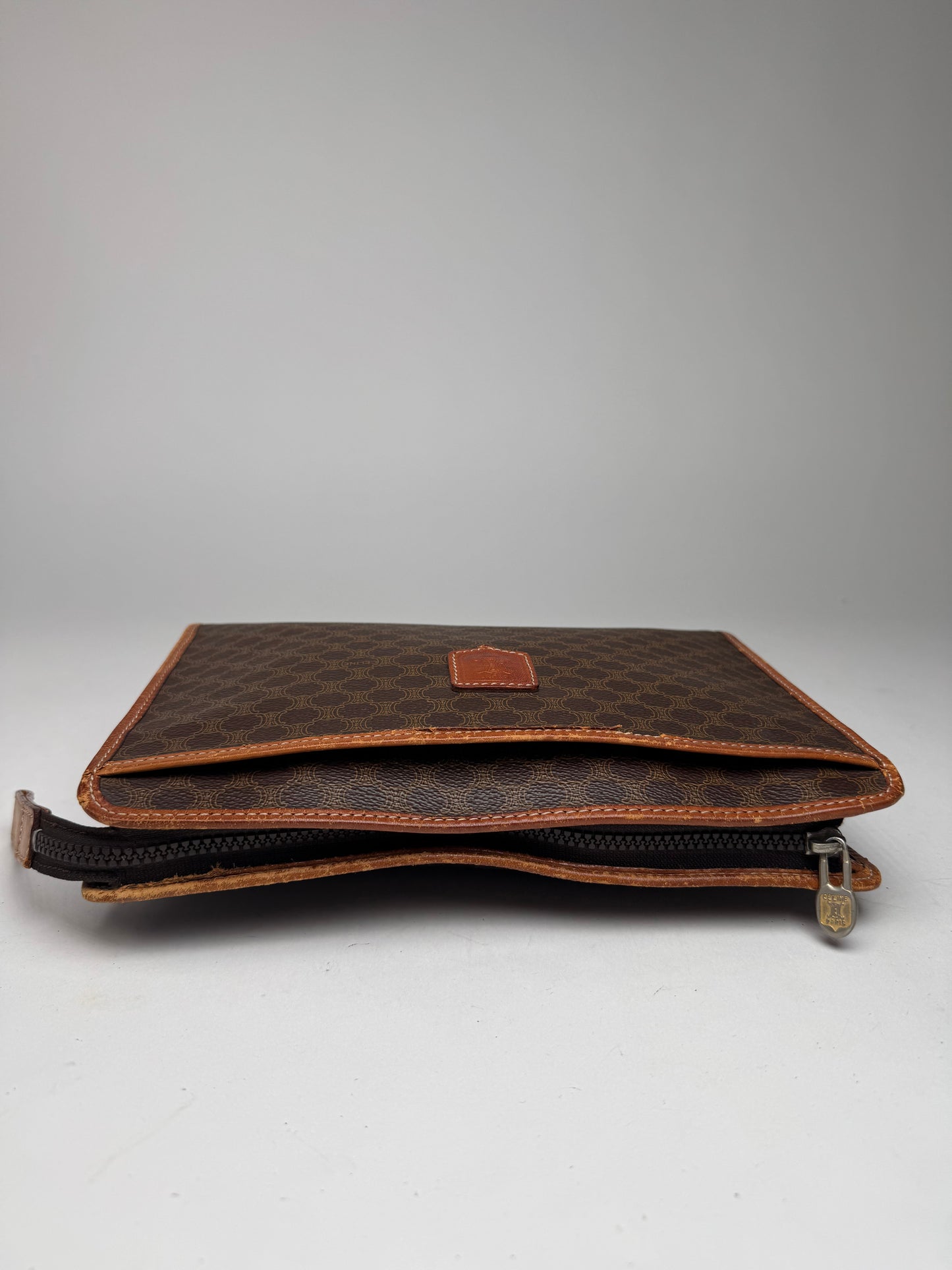 Vintage Celine Paris Leather Monogram Clutch brown