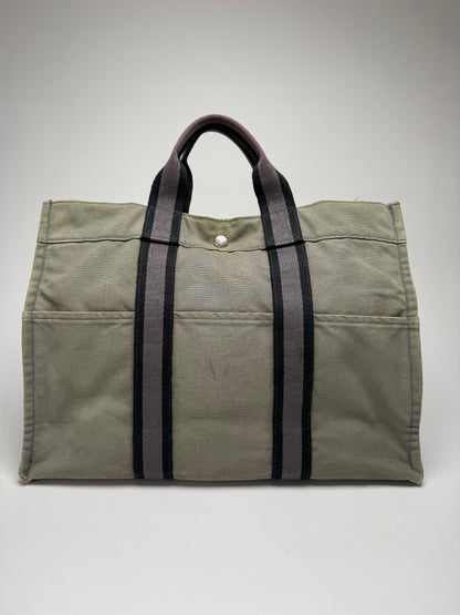 Vintage Hermes Paris Canvas Shopper Grey