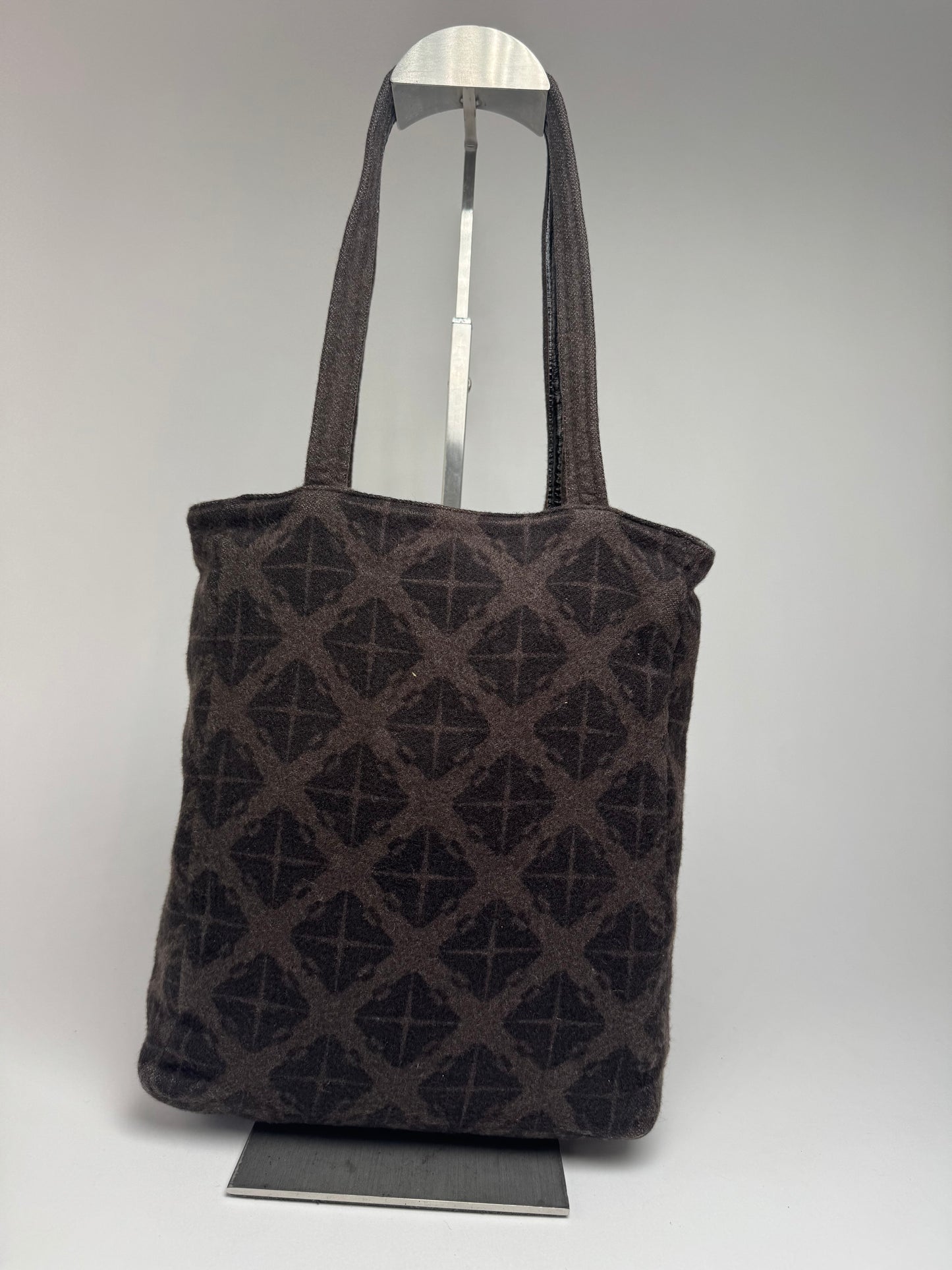 Vintage Bottega Veneta Wool Monogram Shopper Brown