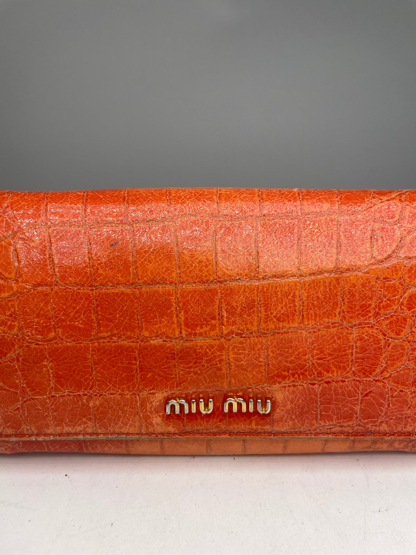 Portefeuille vintage en cuir Miu Miu orange