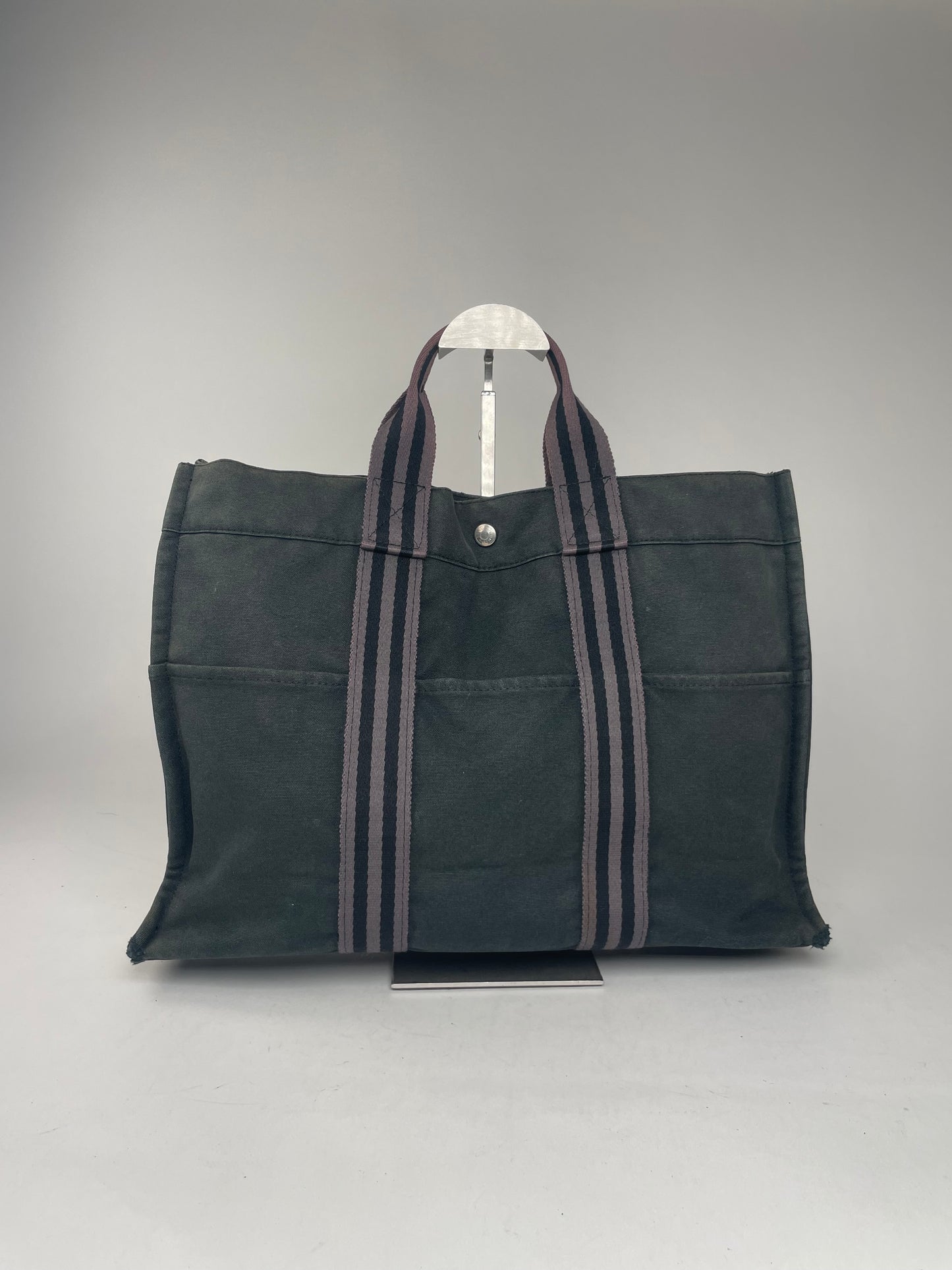 Vintage Hermes Canvas Shopper Bag Black