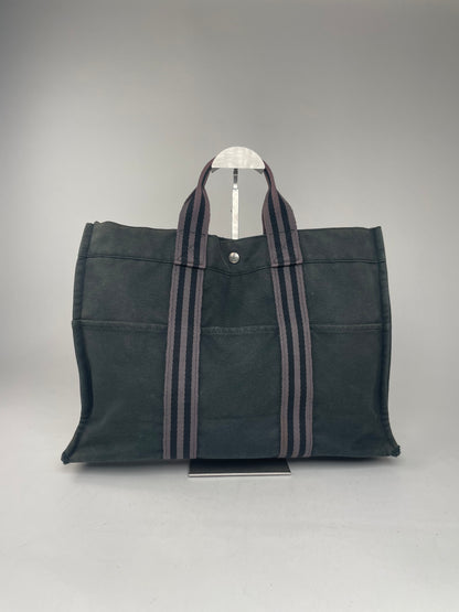 Vintage Hermes Canvas Shopper Bag Black
