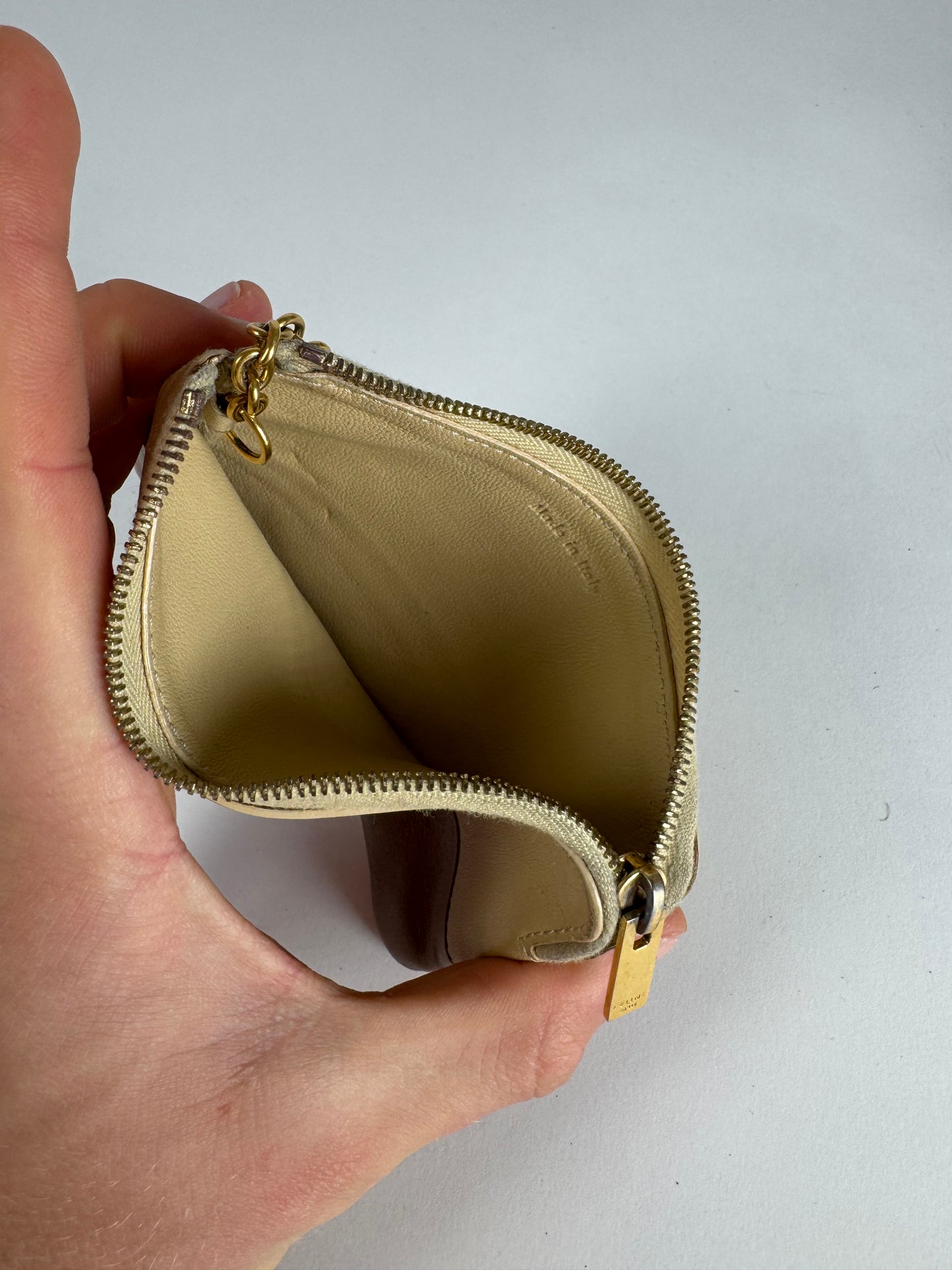 Vintage Celine Paris Leather Card Holder Beige Brown