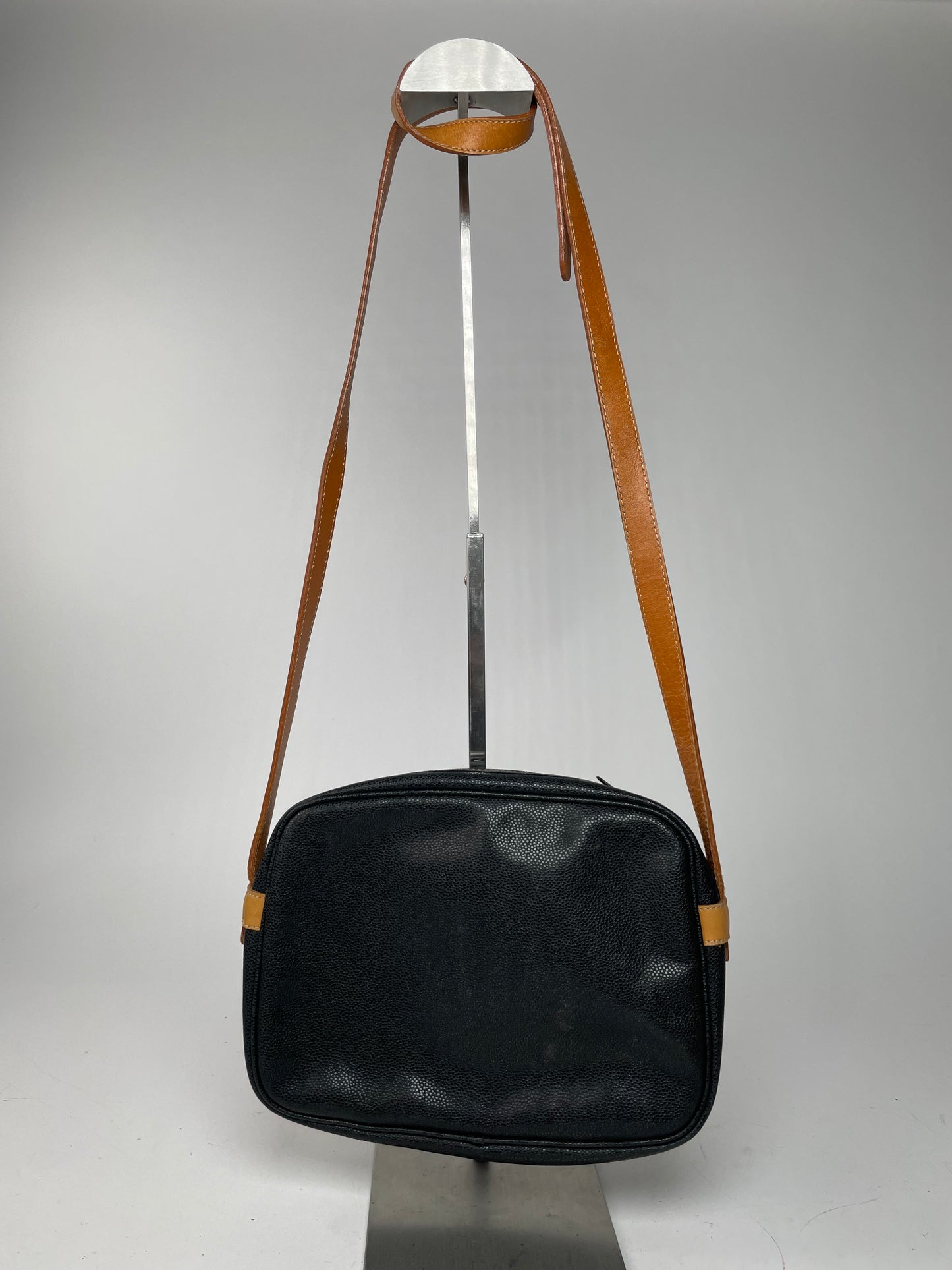 Vintage Courreges Paris Leather Crossbody Bag Black Brown