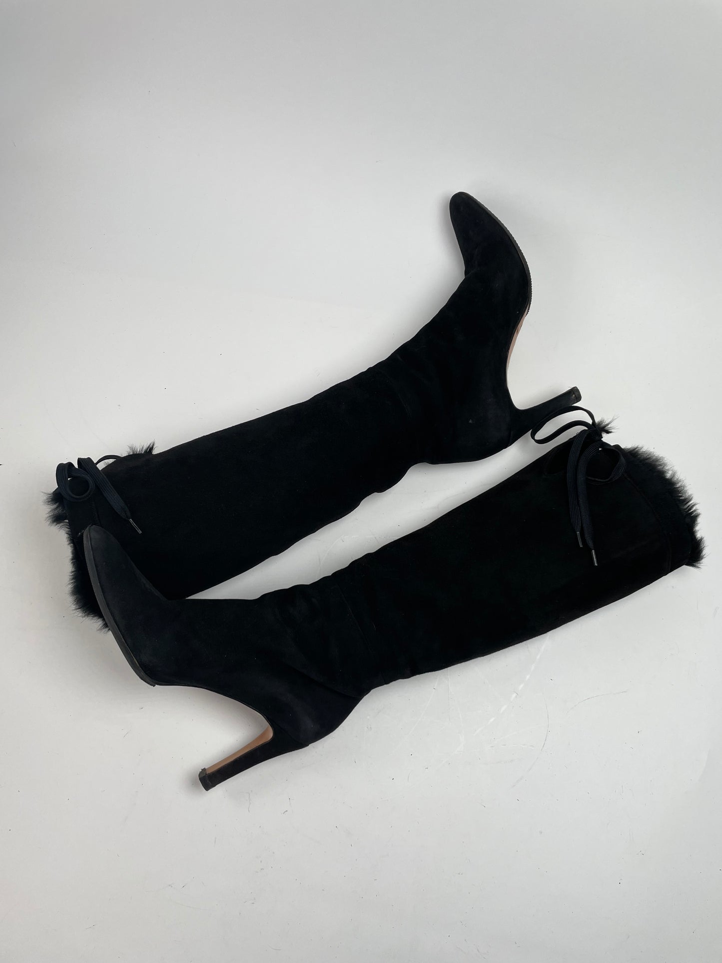 Vintage Gucci Fur / Leather Heeled Boots Black EU38C