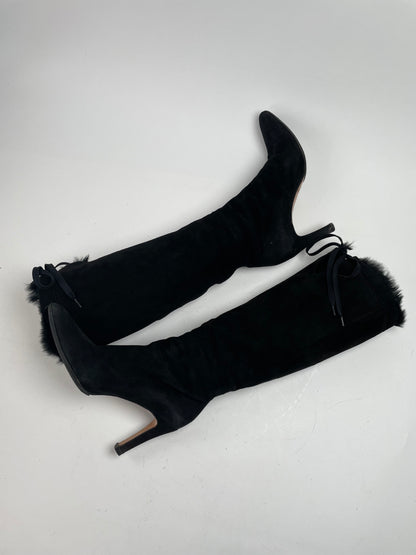 Vintage Gucci Fur / Leather Heeled Boots Black EU38C