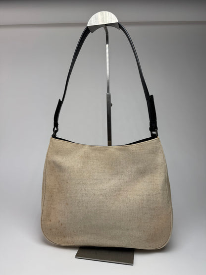 Vintage Prada Cleo Canvas Leather Bag Beige Black
