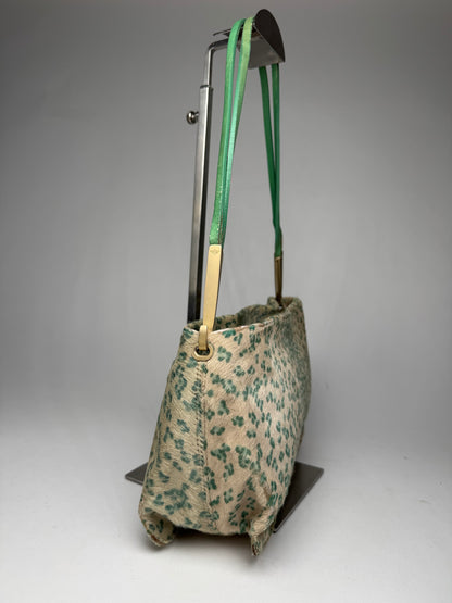 Vintage Bottega Veneta Campana Fur Baguette Bag beige/TURQUOISE