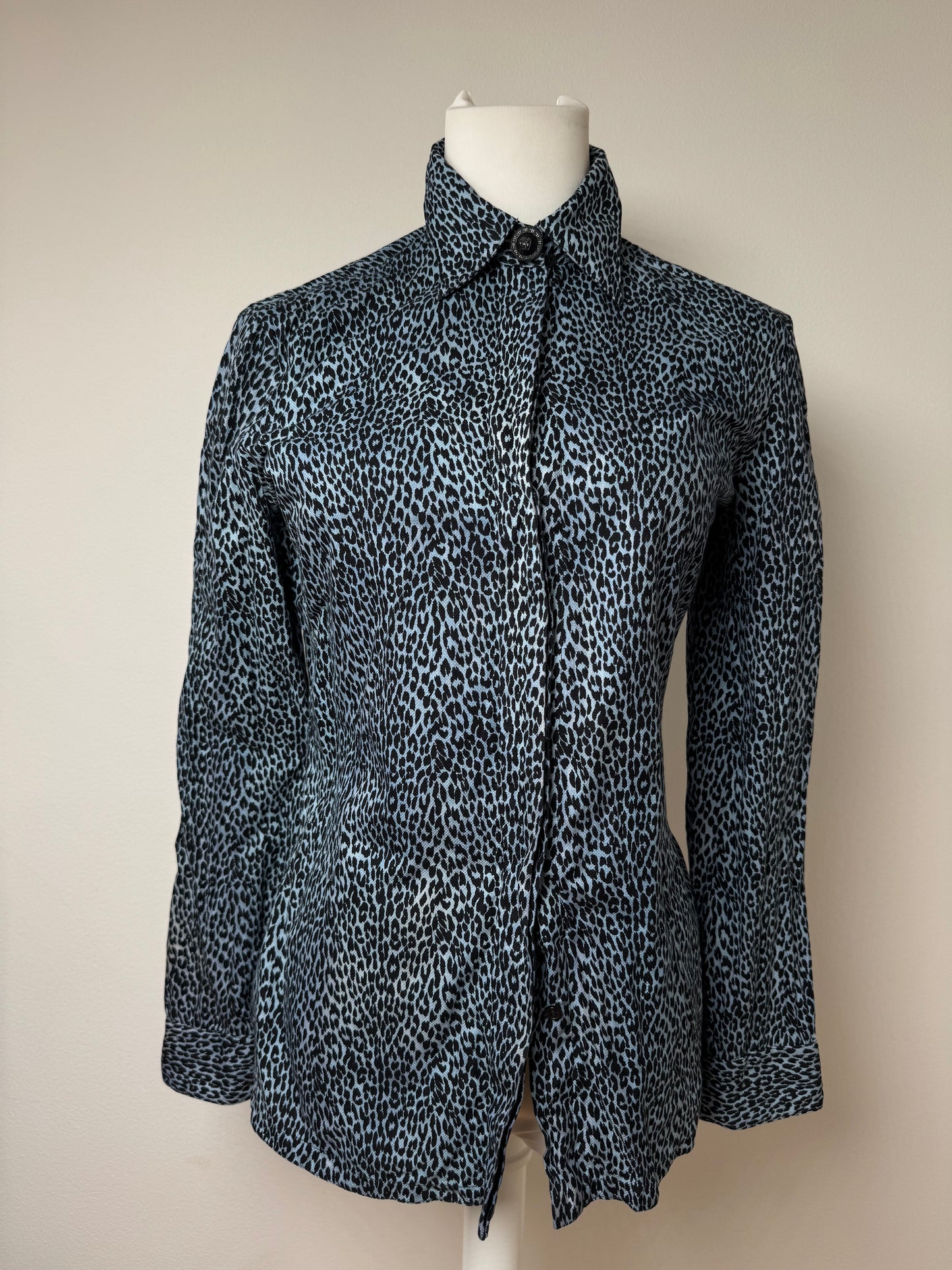 Vintage Gianni Versace Leopard Canvas Shirt Blue/black 38/M