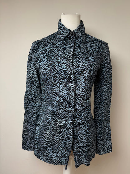 Vintage Gianni Versace Leopard Canvas Shirt Blue/black 38/M