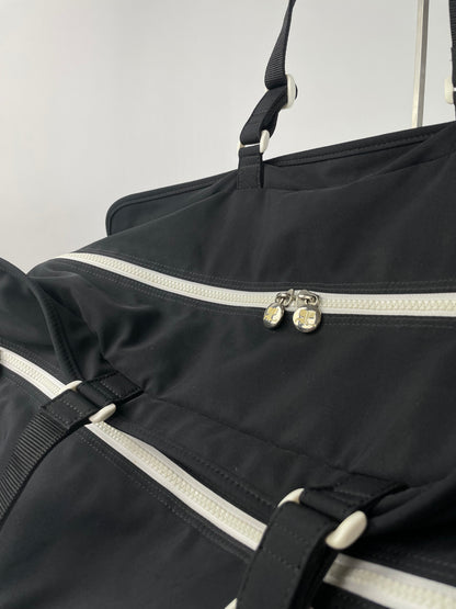 Vintage Courreges Paris Weekender Travel Bag Black White