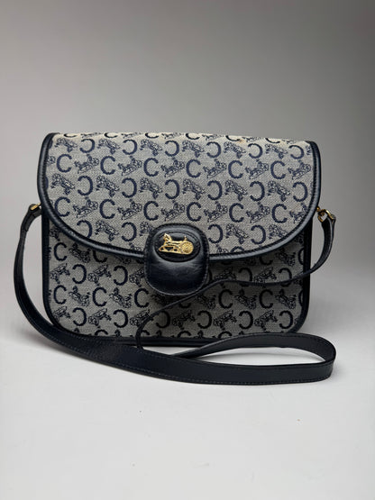 Vintage Celine Paris Triomphe Monogram Canvas/Leather Shoulder bag black gray