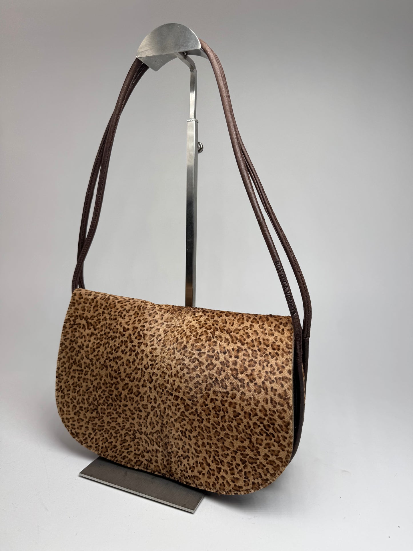 Vintage Bottega Veneta Fur Leather Bag Leopard Brown