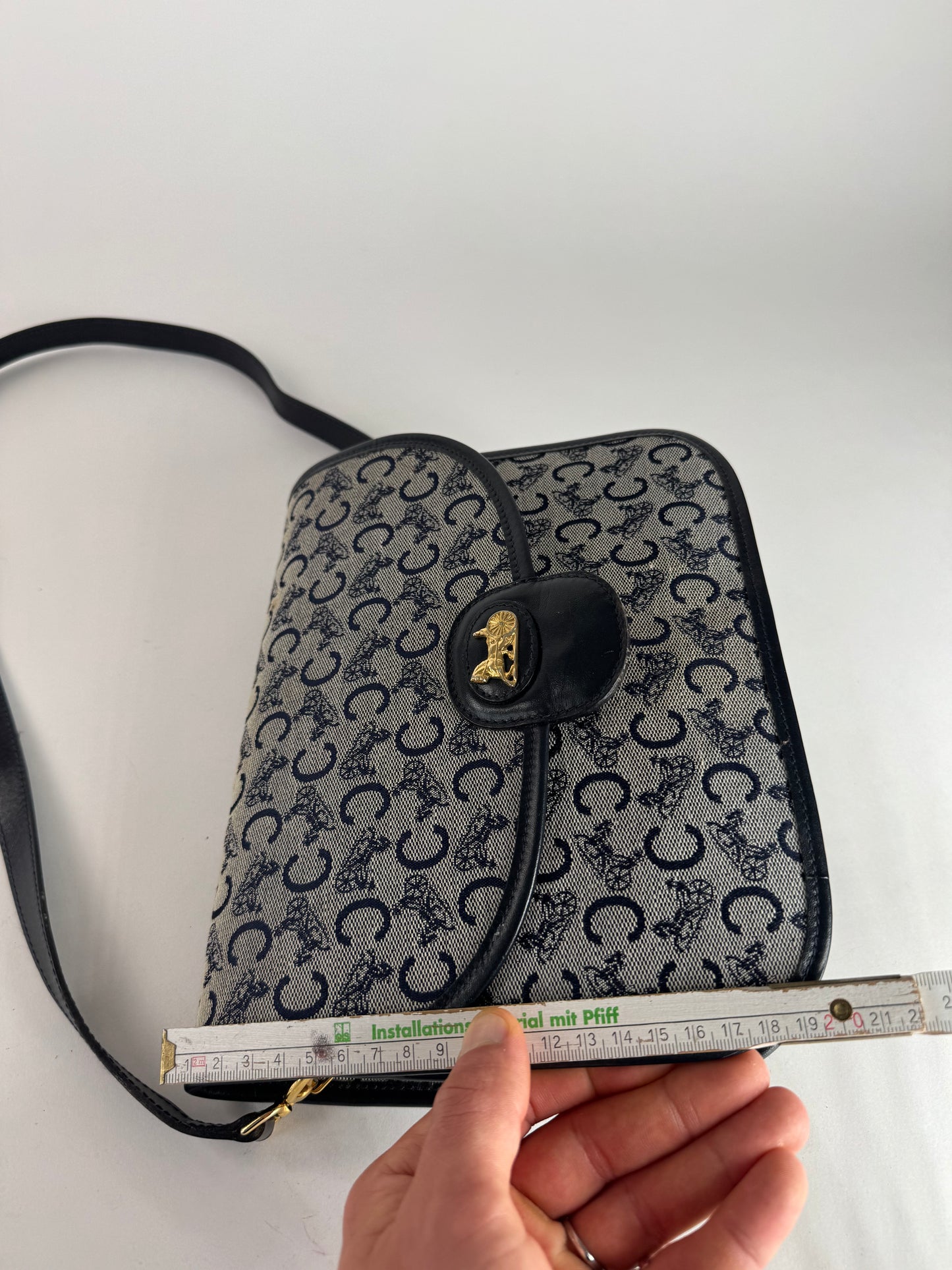 Vintage Celine Paris Triomphe Monogram Canvas/Leather Shoulder bag black gray