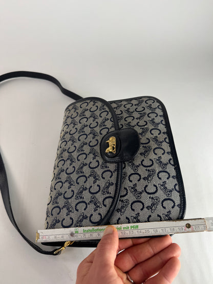 Vintage Celine Paris Triomphe Monogram Canvas/Leather Shoulder bag black gray