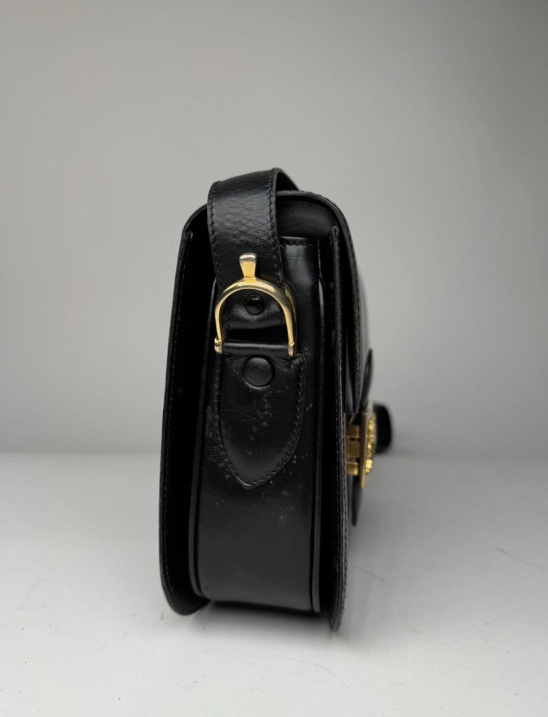 Vintage Celine Paris Triomphe Leather Bag Black