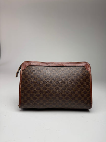 Vintage Celine Paris Triomphe Leather monogram Clutch Brown