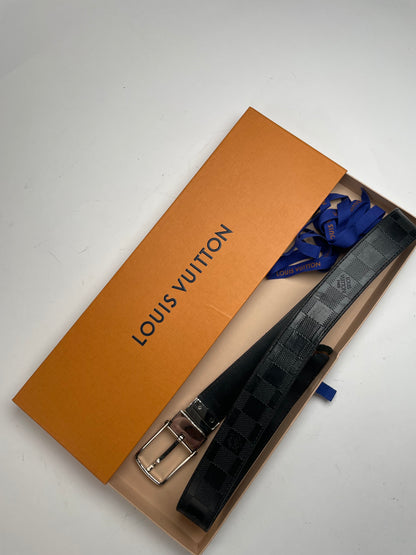 vintage Louis Vuitton Damier Monogram Leather Belt Black