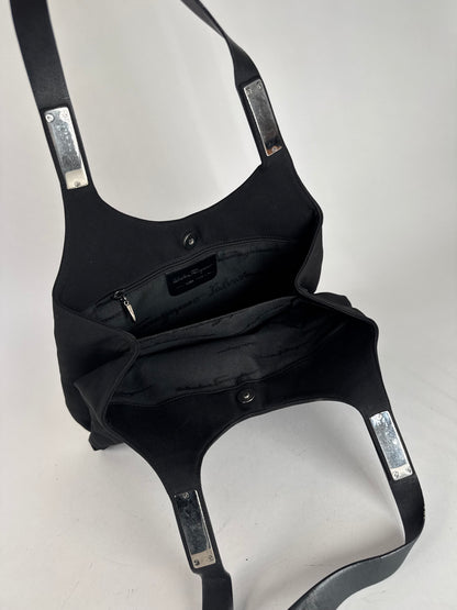 Vintage  Salvatore Ferragamo Leather / Canvas Bag Black