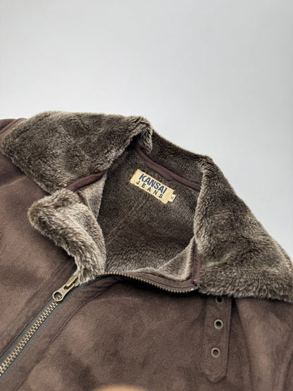 Vintage Kansai Yamamoto Leather Fur Jacket 40/L Unisex Brown