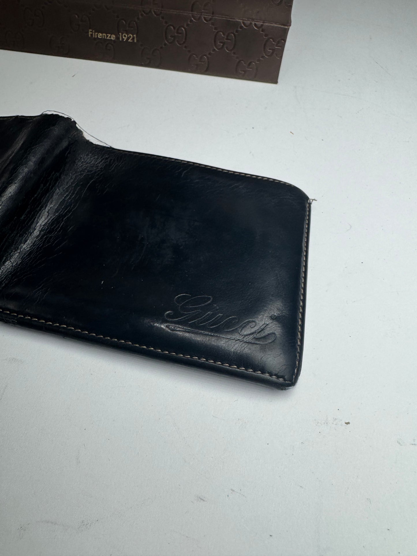 Vintage Gucci foldable Leather Wallet black