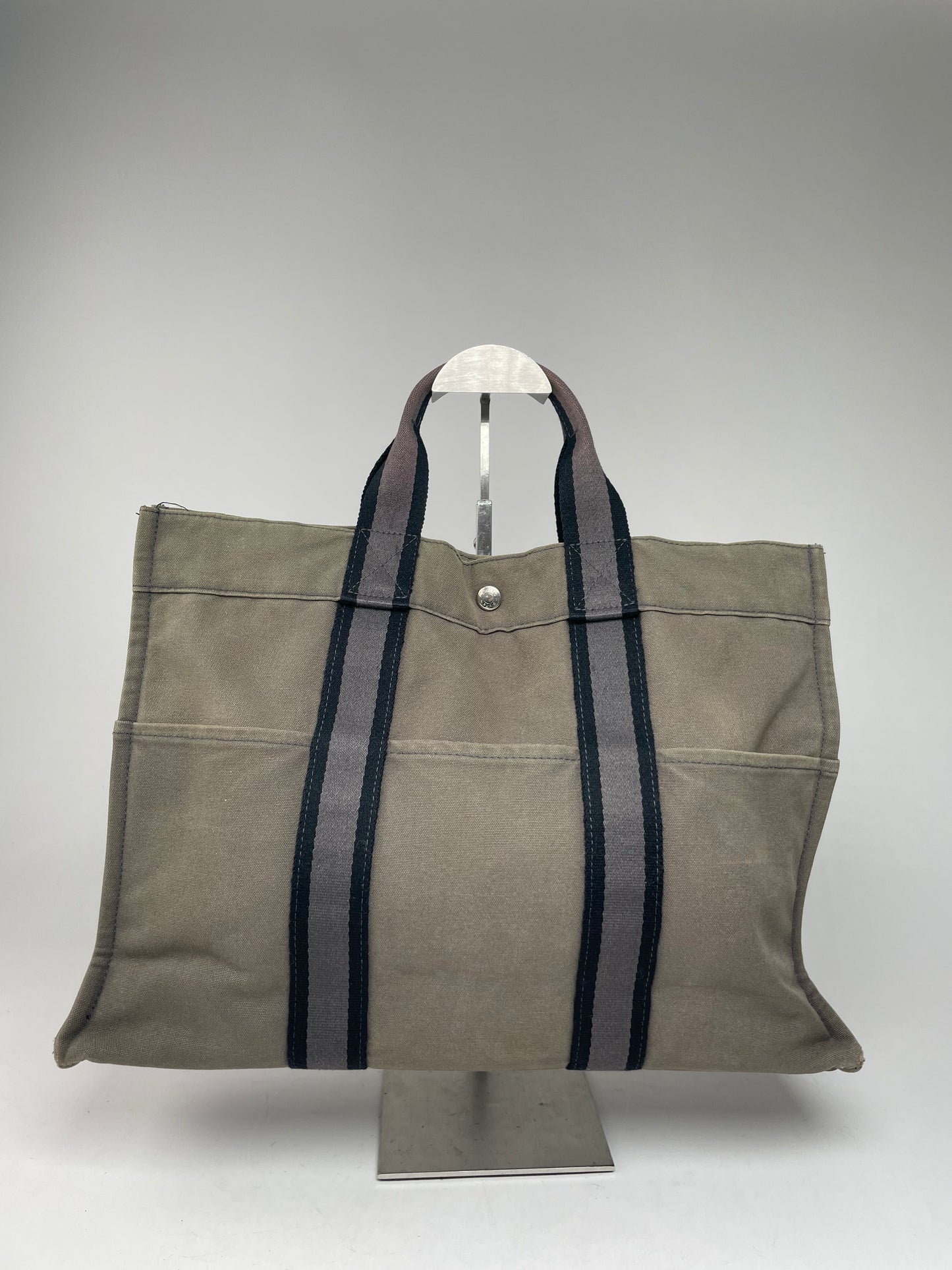 Vintage Hermes Canvas Shopper Bag Grey