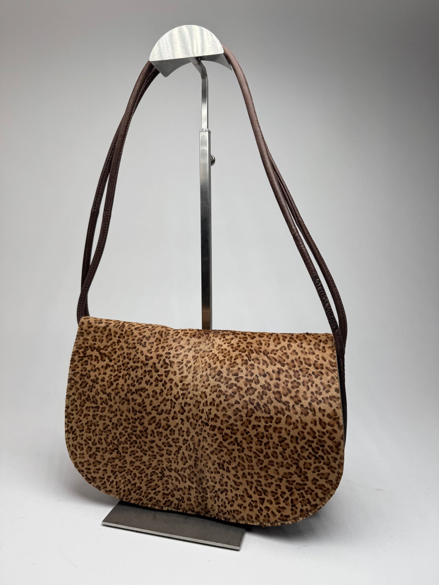 Vintage Bottega Veneta Fur Leather Bag Leopard Brown