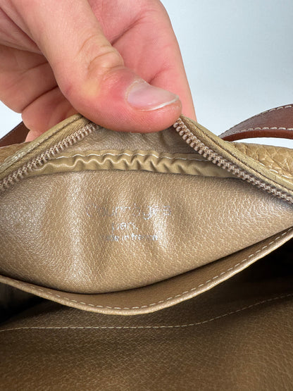 Vintage Courreges Paris Leather Crossbody Bag Beige Brown