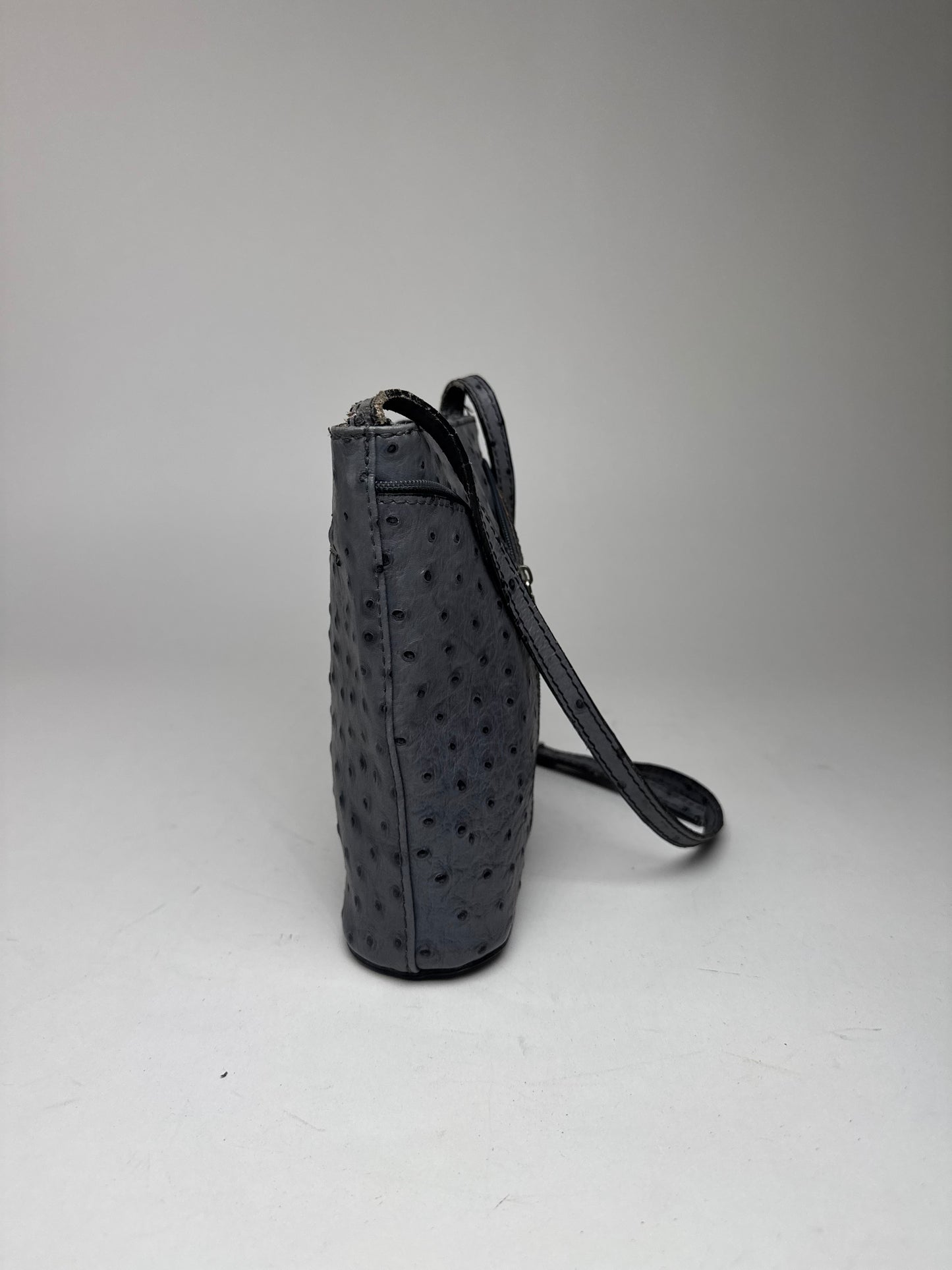 Vintage Ostrich Leather shoulder Bag Grey