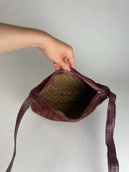Vintage Bottega Veneta Butterfly Monogram Suede Shoulder Bag Red
